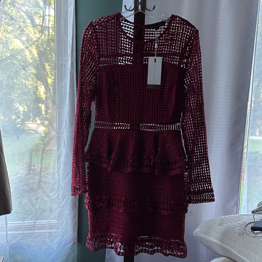Endless Rose Burgundy Long Sleeve Lace Dress